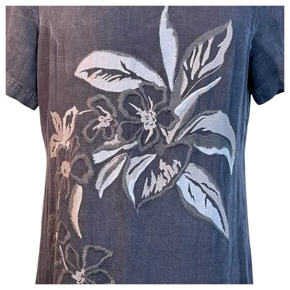 VTG Carole Little Linen Floral Embroidered Maxi Dress Short Sleeve 10 Petite - Picture 2 of 11